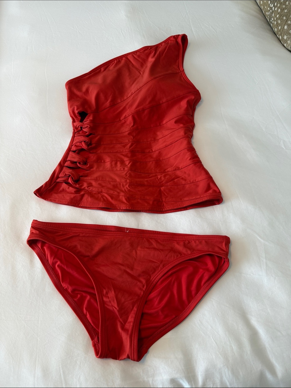 Carmen Marc Valvo Red One-Shoulder Tankini Set